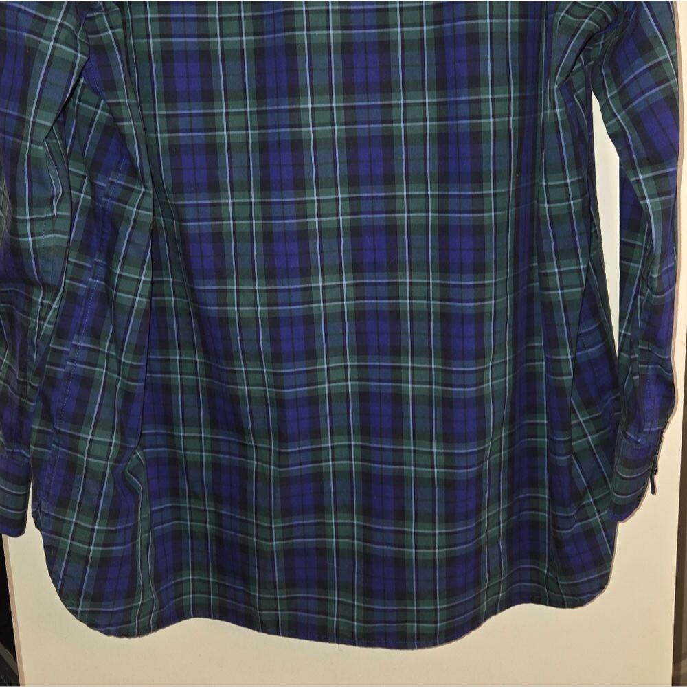 Land's End Green & Navy Plaid Women's Quarter Button Pullover Blouse - Picture 11 of 11